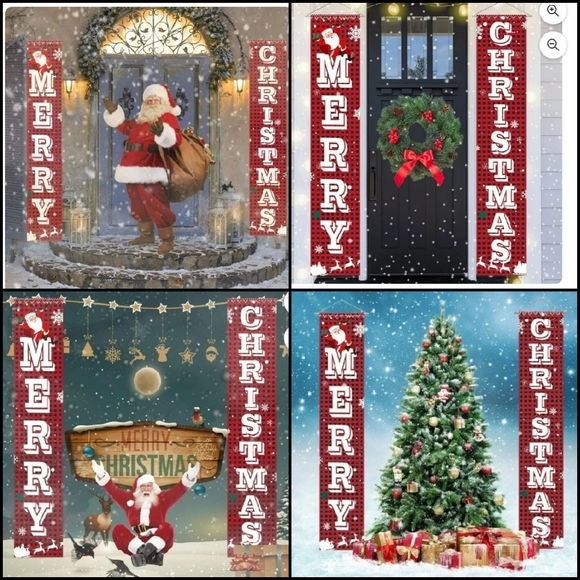 New Merry Christmas Banner Set Buffalo Plaid Photo Op Decoration - Picture 14 of 14